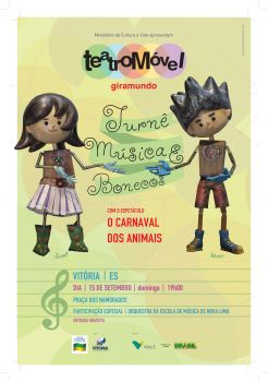 cartaz colorido com as informações da turnê do Grupo Giramundo