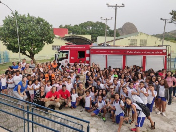 Gravação de simulado contra incêndio