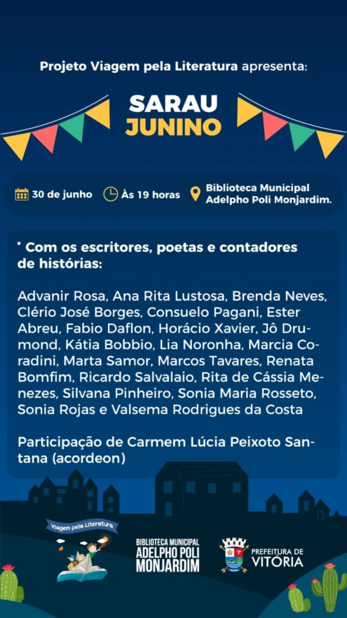 Sarau acontece na sede da Biblioteca na próxima quinta-feira (30).