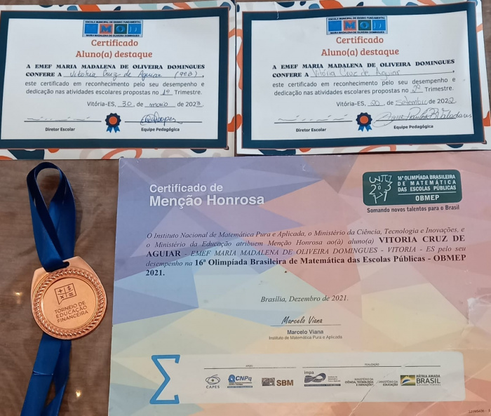Vitória Cruz de Aguiar, do 9º ano da Emef Maria Madalena de Oliveira Domingues
