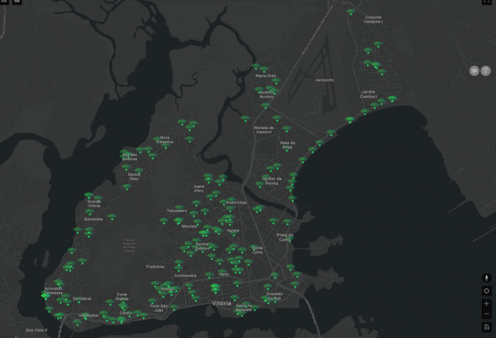 Mapa exibe locais com pontos de acesso wi-fi livre