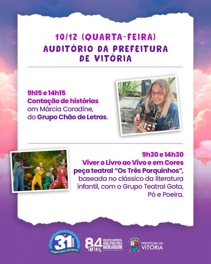 As atividades são gratuitas e a classificação indicativa é 4 anos de idade.