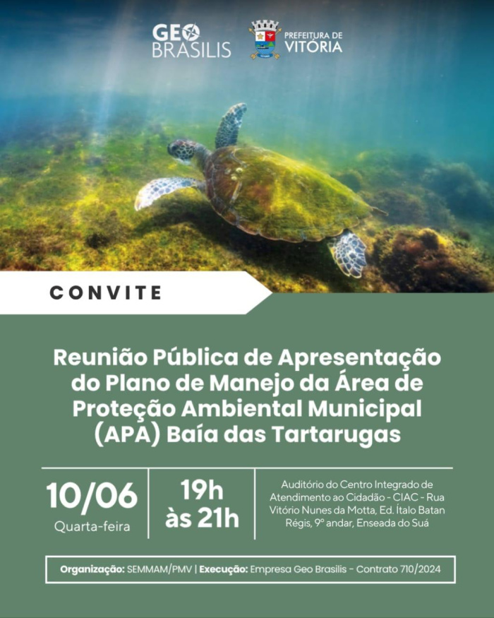 Vitória apresenta Plano de Manejo da APA Baía das Tartarugas na próxima quarta-feira (10)